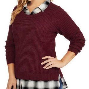 Faded Glory Plus Twofer Sweater with Built-In Collared Shirt SZ L (12-14)
